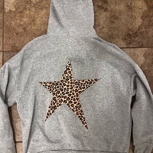 Gray Hoodie with Leopard Star Design